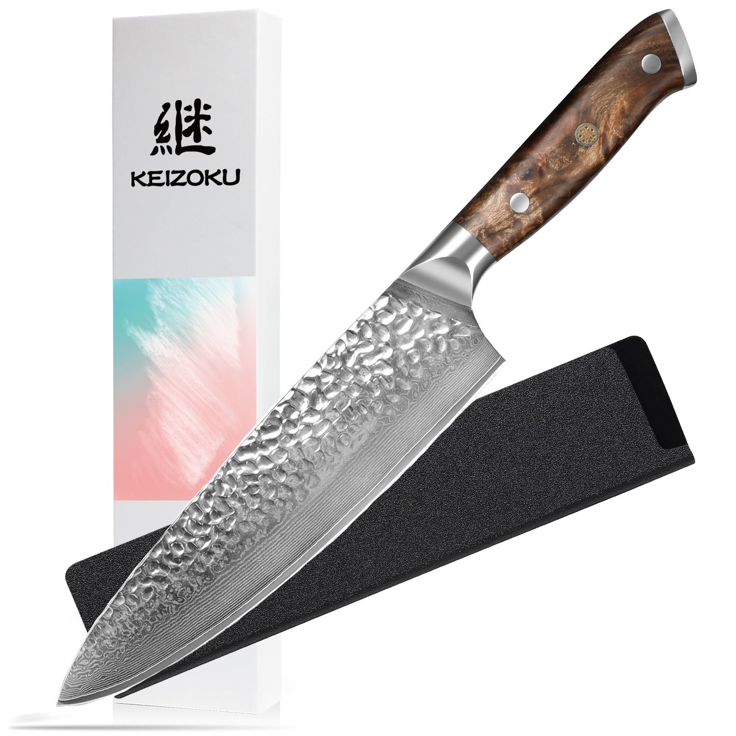 Professional Damascus Chef Knife Set – 10Cr15MOV Japanese Steel with Full Tang G10 Handle, Includes Sheath & Gift Box