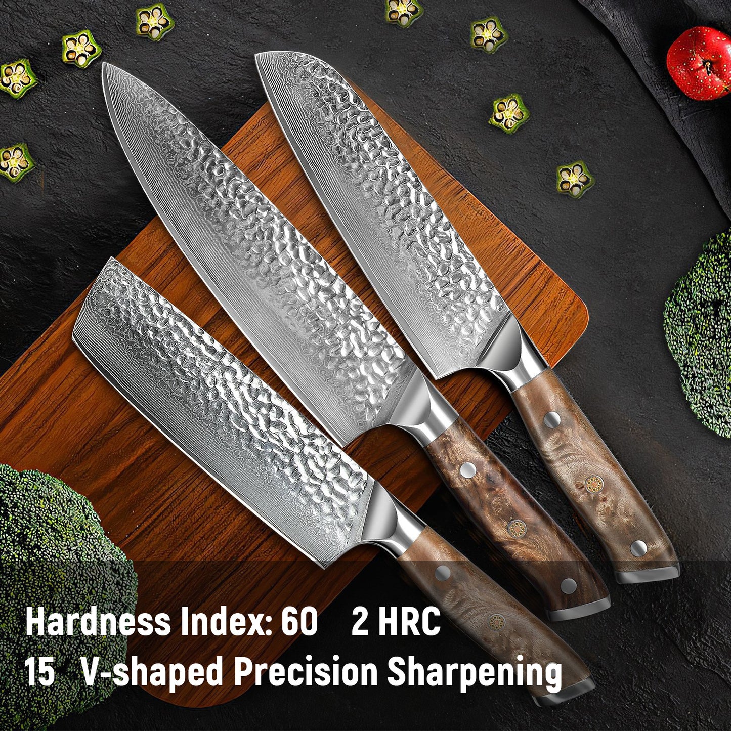 Professional Damascus Chef Knife Set – 10Cr15MOV Japanese Steel with Full Tang G10 Handle, Includes Sheath & Gift Box